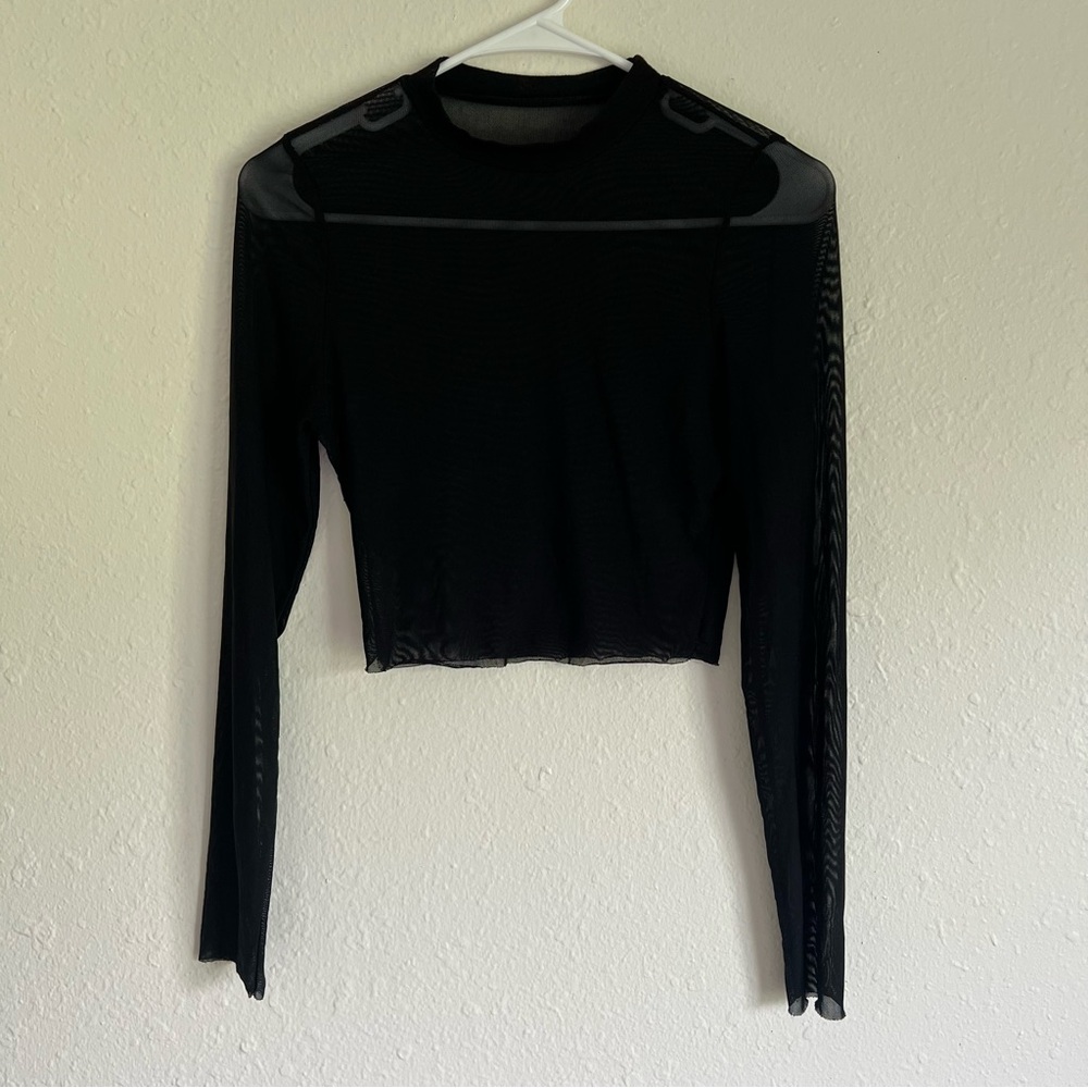 Size XS/S Sheer Black Long Sleeve See Through Over Lay Top